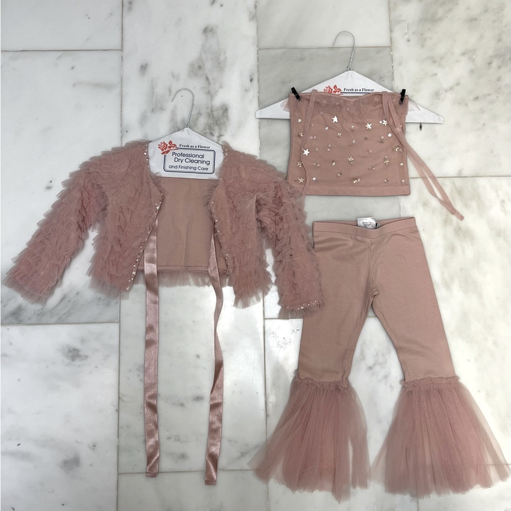 Marais Sky Pink Tulle Bell Bottoms, Top, and Jacket SET Size 3/4